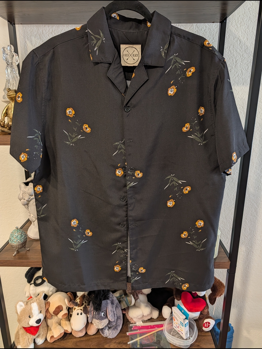 Black Floral Short-Sleeve Button-Up Shirt